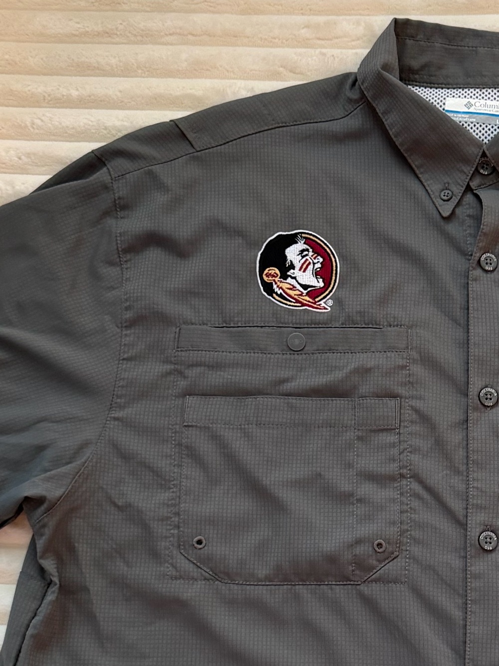 Columbia PFG FSU Seminoles Fishing Shirt Mens Large Grey Short Sleeve